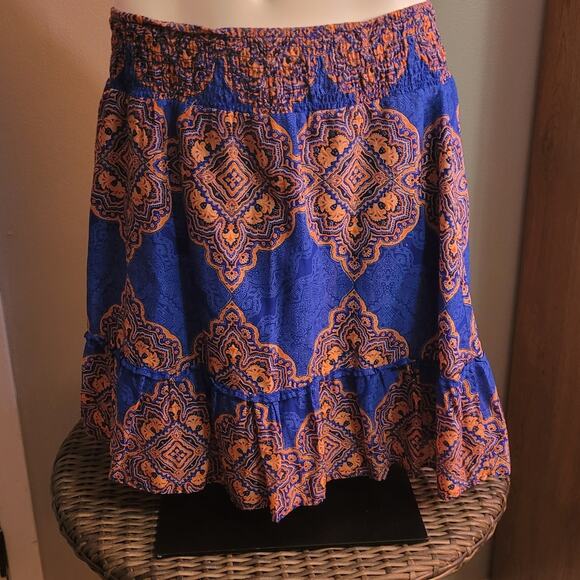 Old Navy Womens Large Blue Orange Graphic Print Cotton Skirt Boho Indie Sz Large - Picture 1 of 9